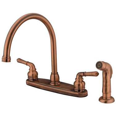 Kingston Brass Magellan Centerset Kitchen Faucet with Matching Sprayer, Antique Copper Kitchen Faucet Kingston Brass